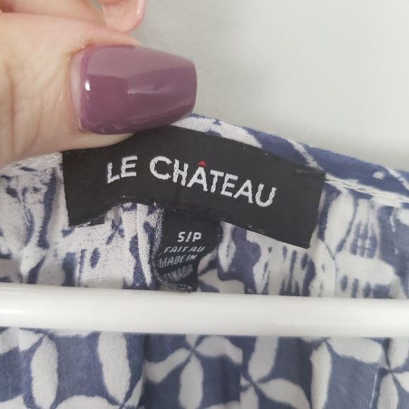 Le Chateau Blue White Blouse Top small - Picture 4 of 5
